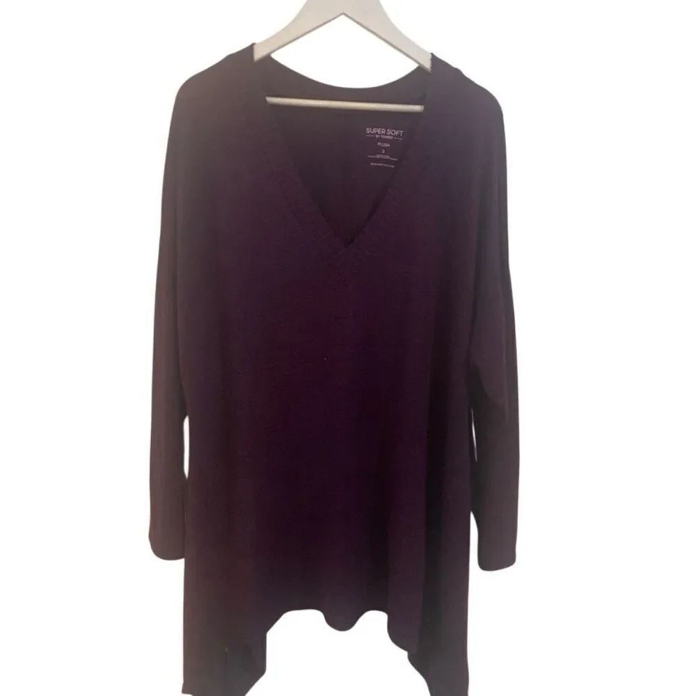 Super Soft Plush V-Neck Sharkbite Hem Tunic Top size 3X vneck purple